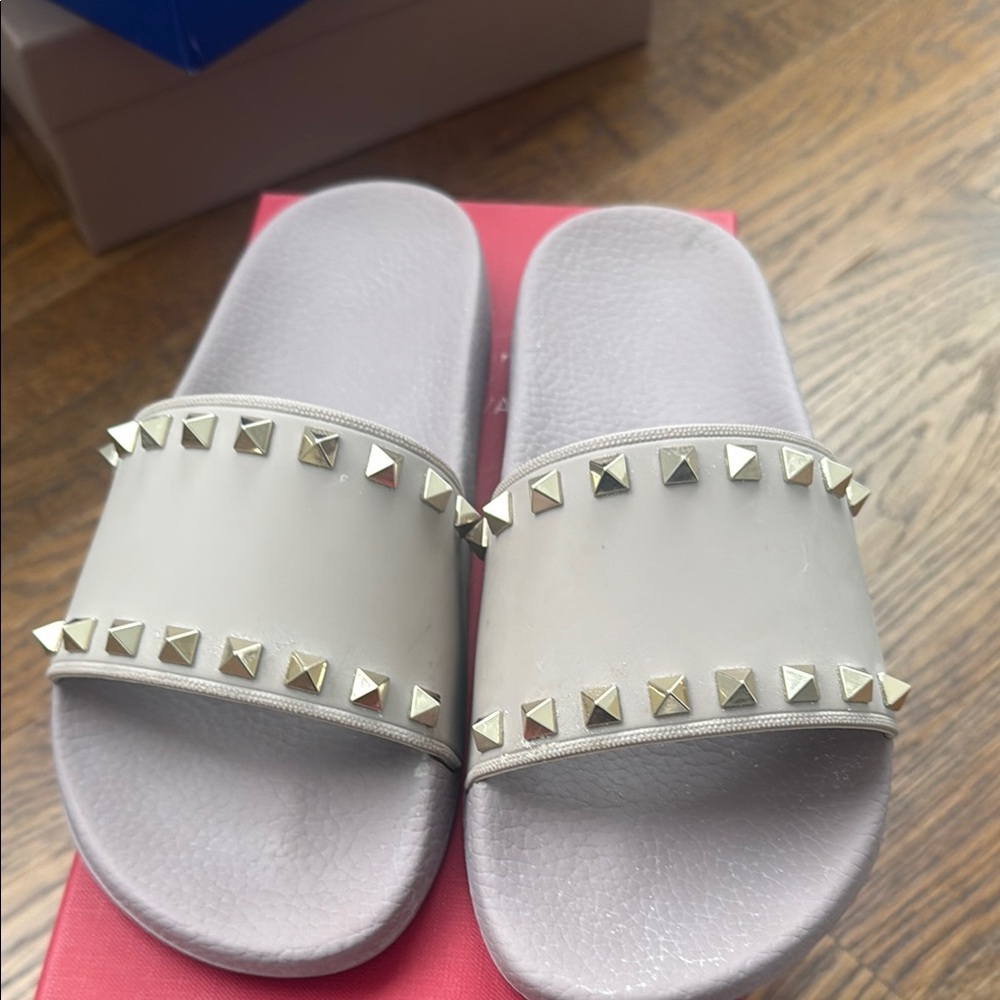 Studded Gray Slide Sandals